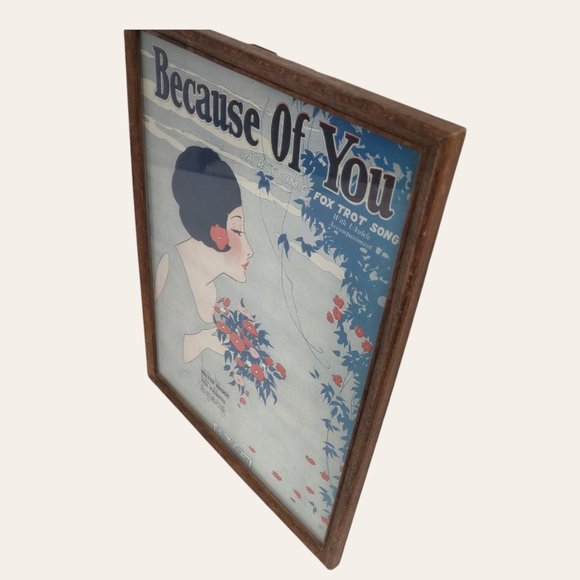 Vintage 1925 Because of You Sheet Music Frame Art Deco Print Flapper Fox Trot Hi - Picture 7 of 9